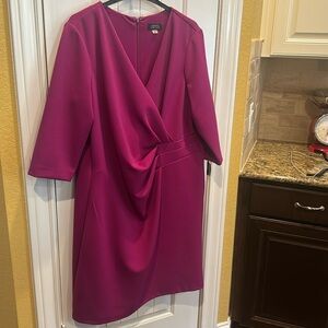 Magenta faux wrap dress 3/4 sleeve.